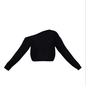 Black Off The Shoulder Knitted Sweater